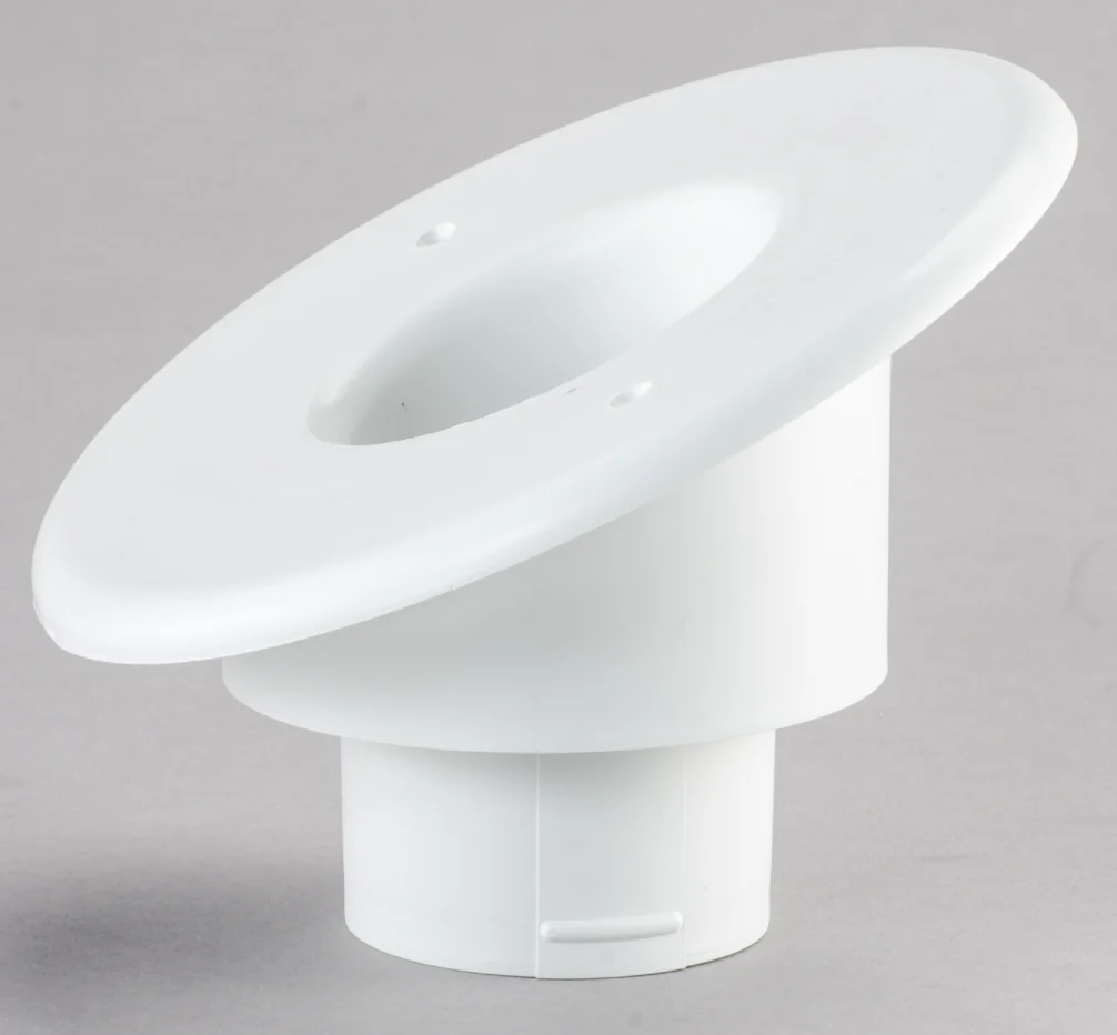 UPC-58-1-25 - 2" White Plastic Round Supply Outlet Cover, 25° Sloped